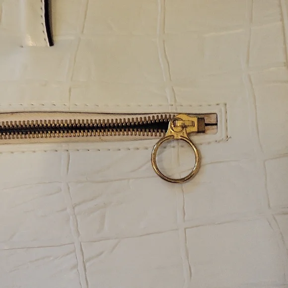 White Croc-Embossed Tote Bag Made In England NWT VINTAGE - Picture 6 of 9